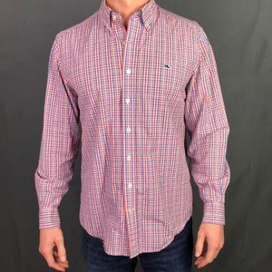 Vineyard Vines Red and Blue Plaid Slim Fit Whale Shirt Size - Medium